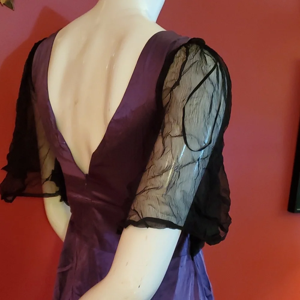 Silk Maxi BIBA Butterfly Beaded Purple Flutter Dress Mid Arm Flutter Sleeves - Picture 3 of 10